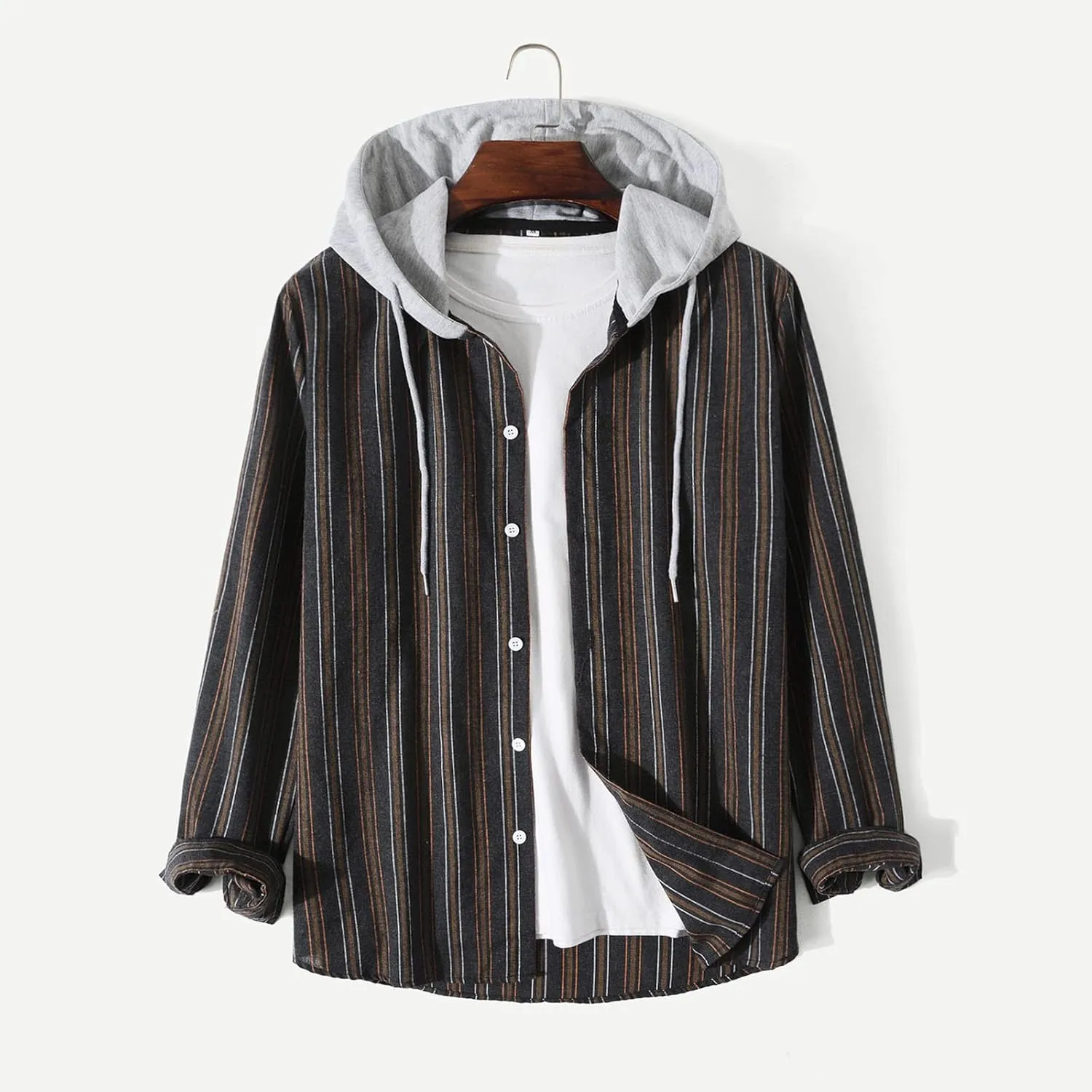 Plaid Hoodies Jackets for Men Relaxed Fit Zip-Up Long Sleeve Fleece Lined Casual Plaid Jacket Color Block Stitching