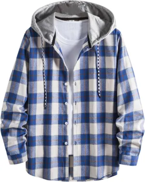 Plaid Hoodies Jackets for Men Relaxed Fit Zip Up Long Sleeve Lightweight Lined Button Down Padded Jackets Color Block