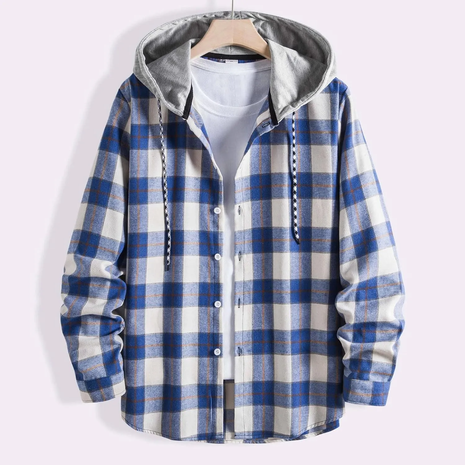Plaid Hoodies Jackets for Men Relaxed Fit Zip Up Long Sleeve Lightweight Lined Button Down Padded Jackets Color Block