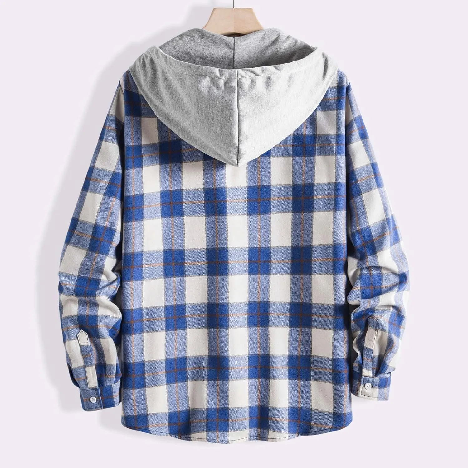 Plaid Hoodies Jackets for Men Relaxed Fit Zip Up Long Sleeve Lightweight Lined Button Down Padded Jackets Color Block