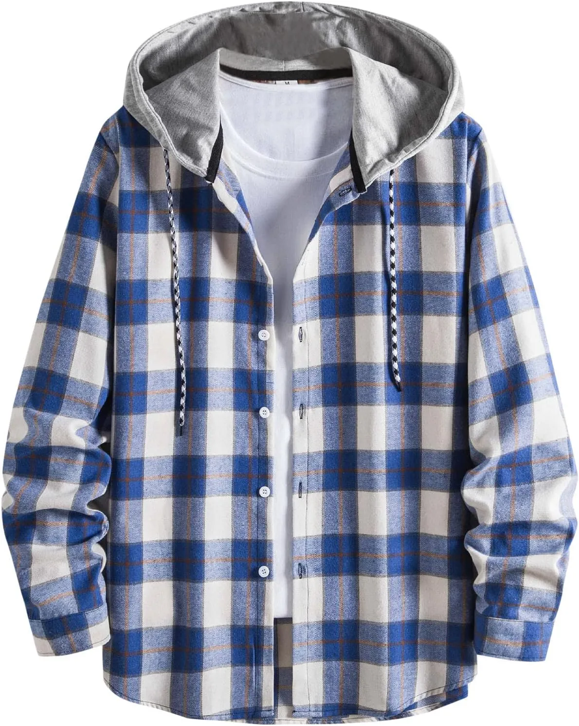 Plaid Hoodies Jackets for Men Relaxed Fit Zip Up Long Sleeve Lightweight Lined Button Down Padded Jackets Color Block