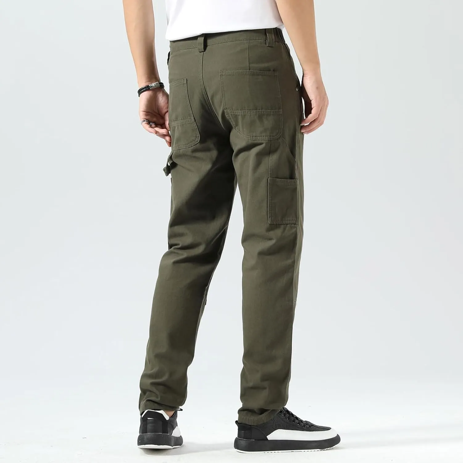 Plaid&Plain Men's Straight Fit Carpenter Pants - Utility Twill With Double Knee - Painters Work Pants