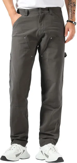 Plaid&Plain Men's Straight Fit Carpenter Pants - Utility Twill With Double Knee - Painters Work Pants