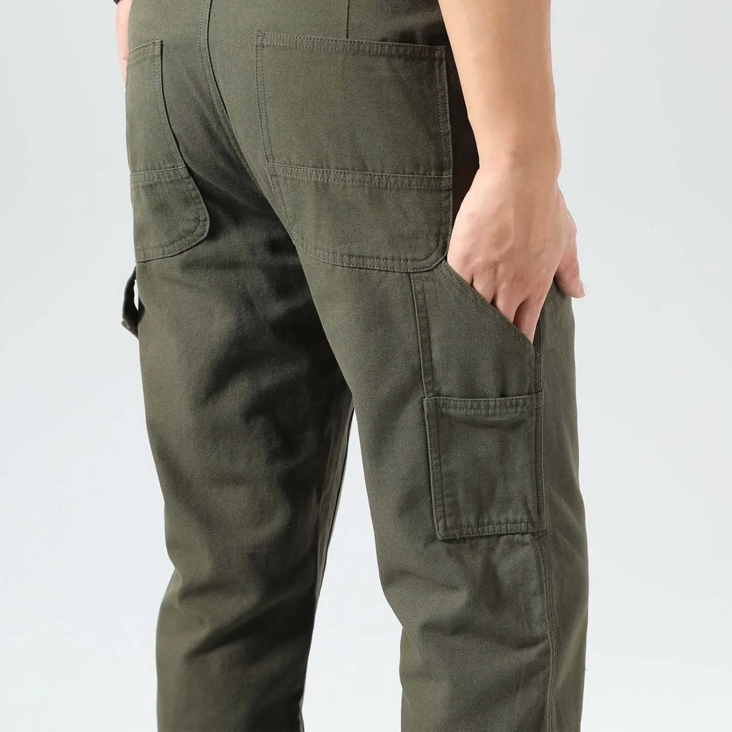 Plaid&Plain Men's Straight Fit Carpenter Pants - Utility Twill With Double Knee - Painters Work Pants