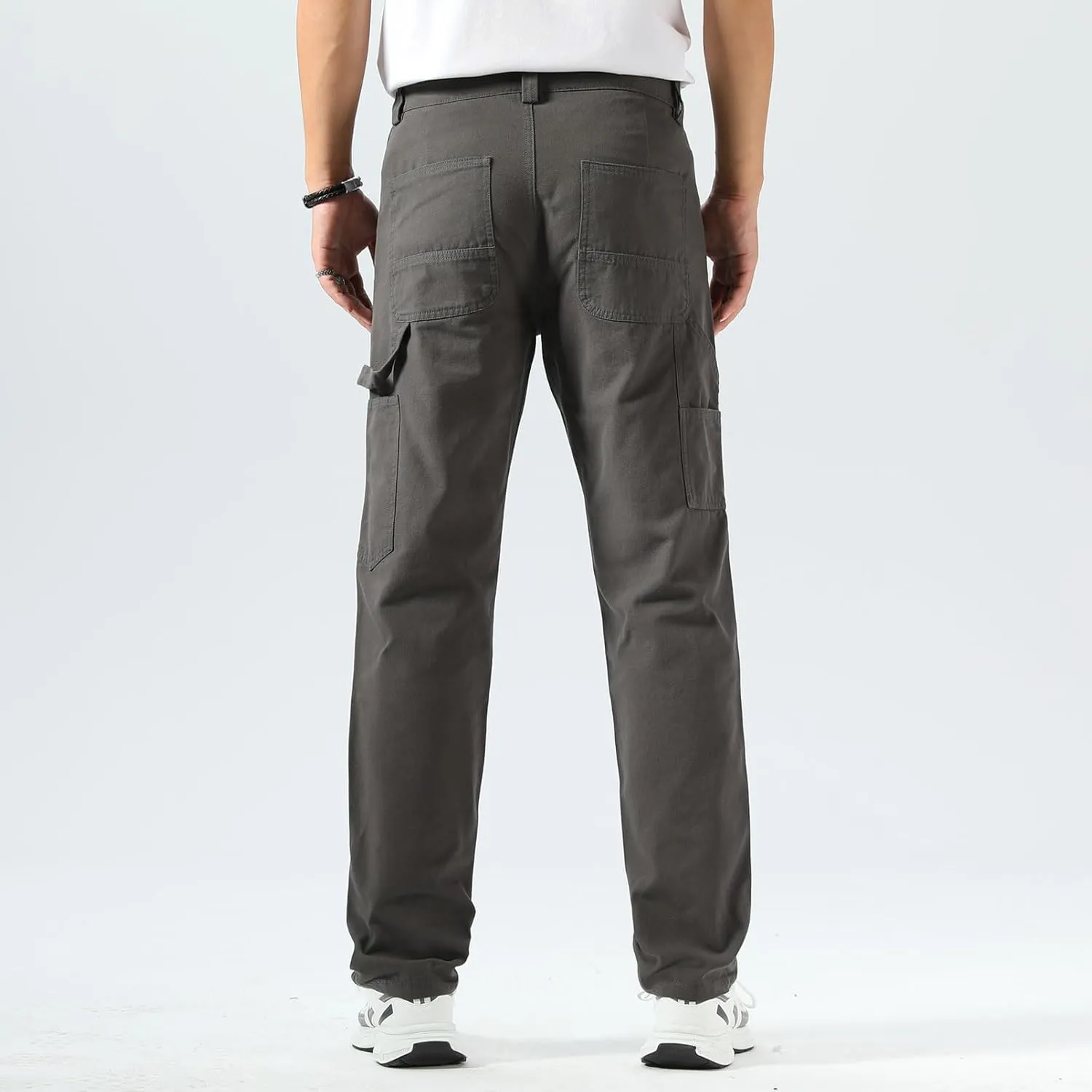Plaid&Plain Men's Straight Fit Carpenter Pants - Utility Twill With Double Knee - Painters Work Pants