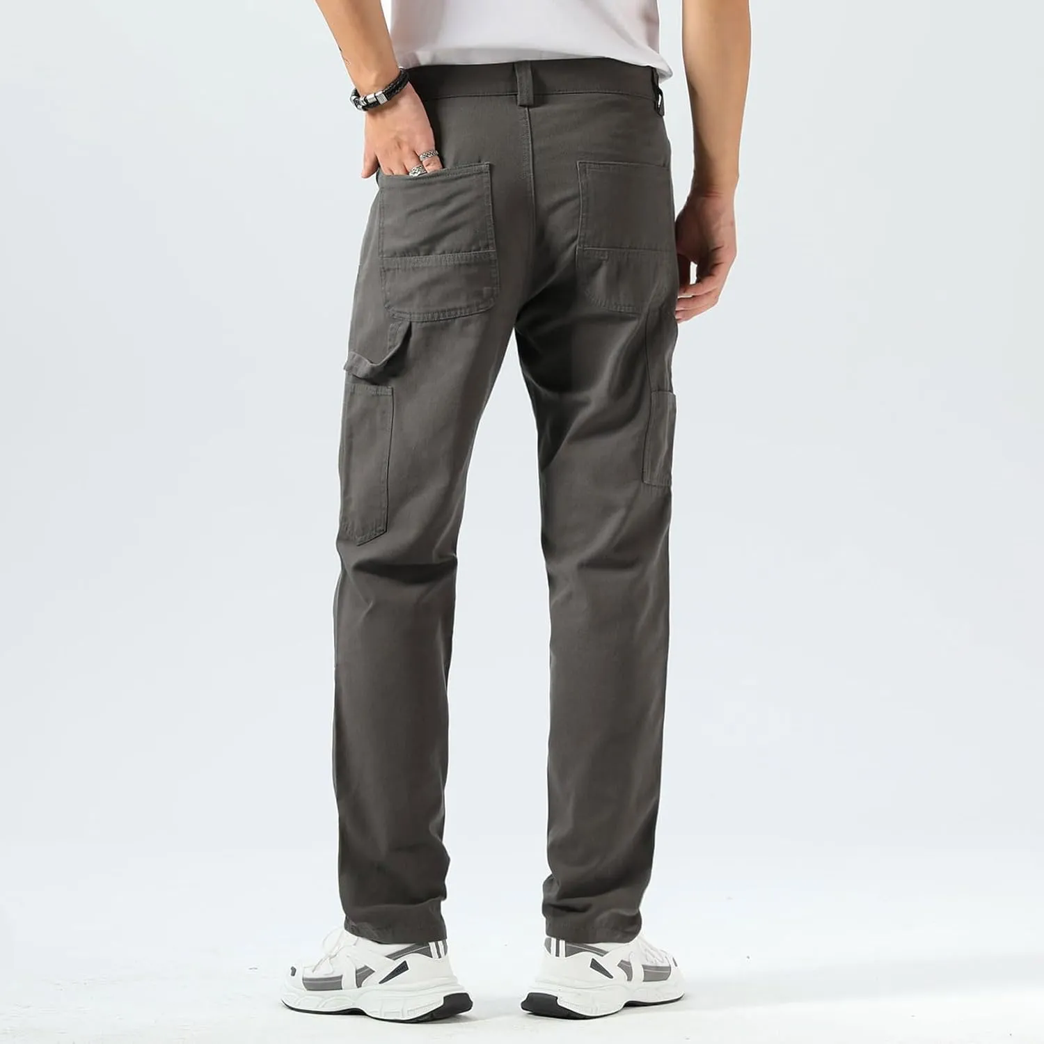 Plaid&Plain Men's Straight Fit Carpenter Pants - Utility Twill With Double Knee - Painters Work Pants