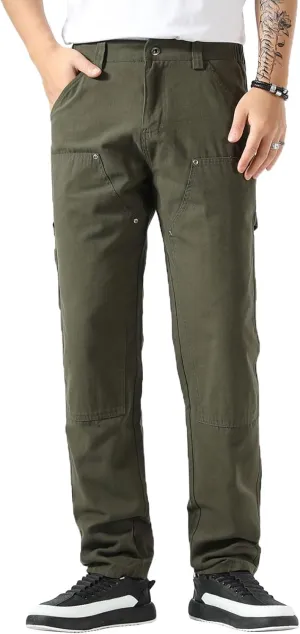 Plaid&Plain Men's Straight Fit Carpenter Pants - Utility Twill With Double Knee - Painters Work Pants