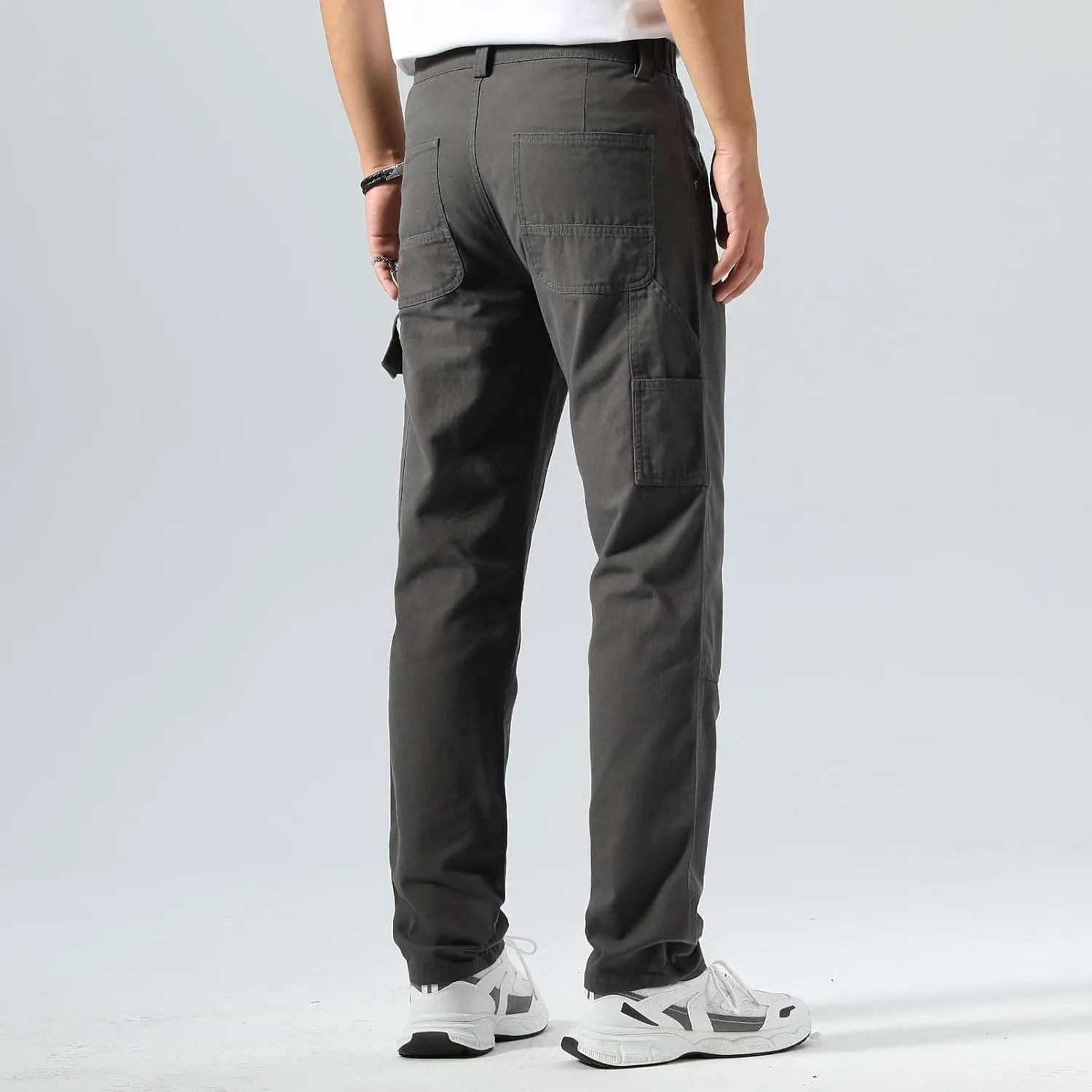 Plaid&Plain Men's Straight Fit Carpenter Pants - Utility Twill With Double Knee - Painters Work Pants
