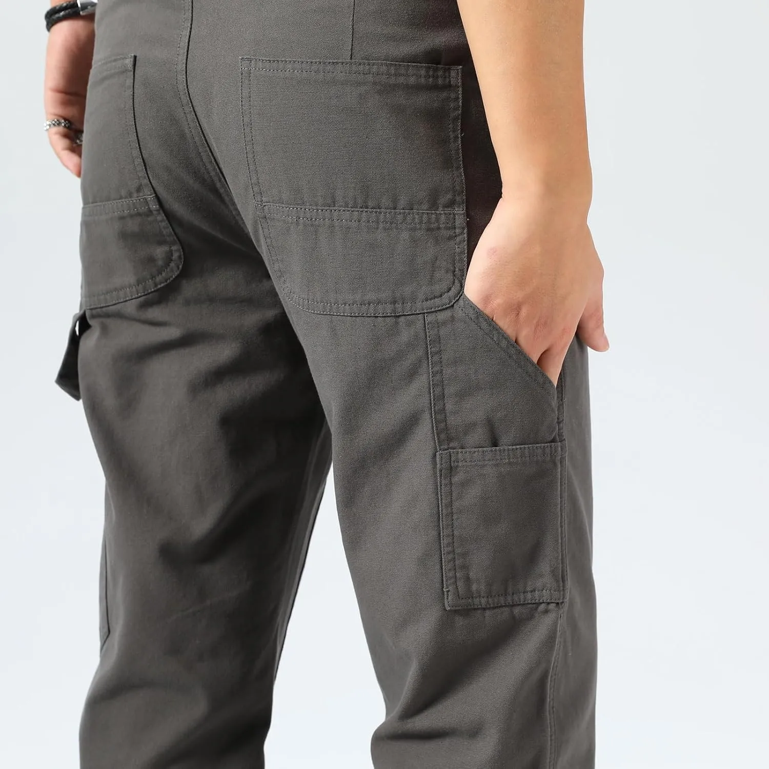 Plaid&Plain Men's Straight Fit Carpenter Pants - Utility Twill With Double Knee - Painters Work Pants