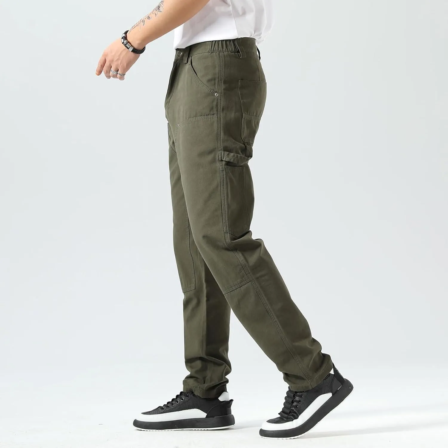 Plaid&Plain Men's Straight Fit Carpenter Pants - Utility Twill With Double Knee - Painters Work Pants