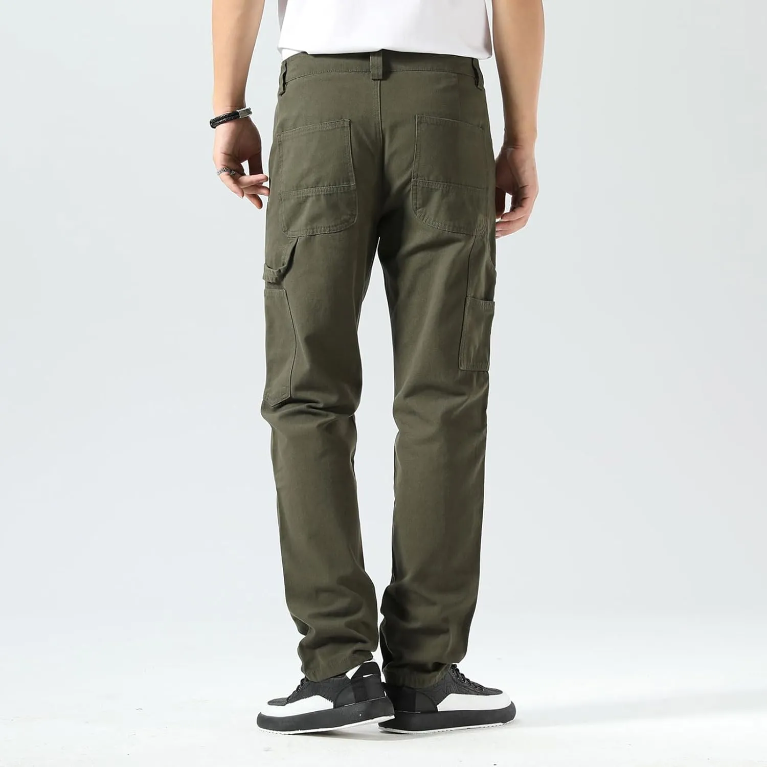 Plaid&Plain Men's Straight Fit Carpenter Pants - Utility Twill With Double Knee - Painters Work Pants