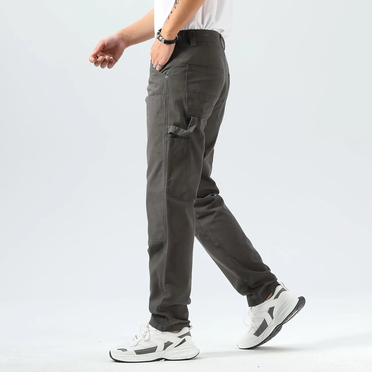 Plaid&Plain Men's Straight Fit Carpenter Pants - Utility Twill With Double Knee - Painters Work Pants