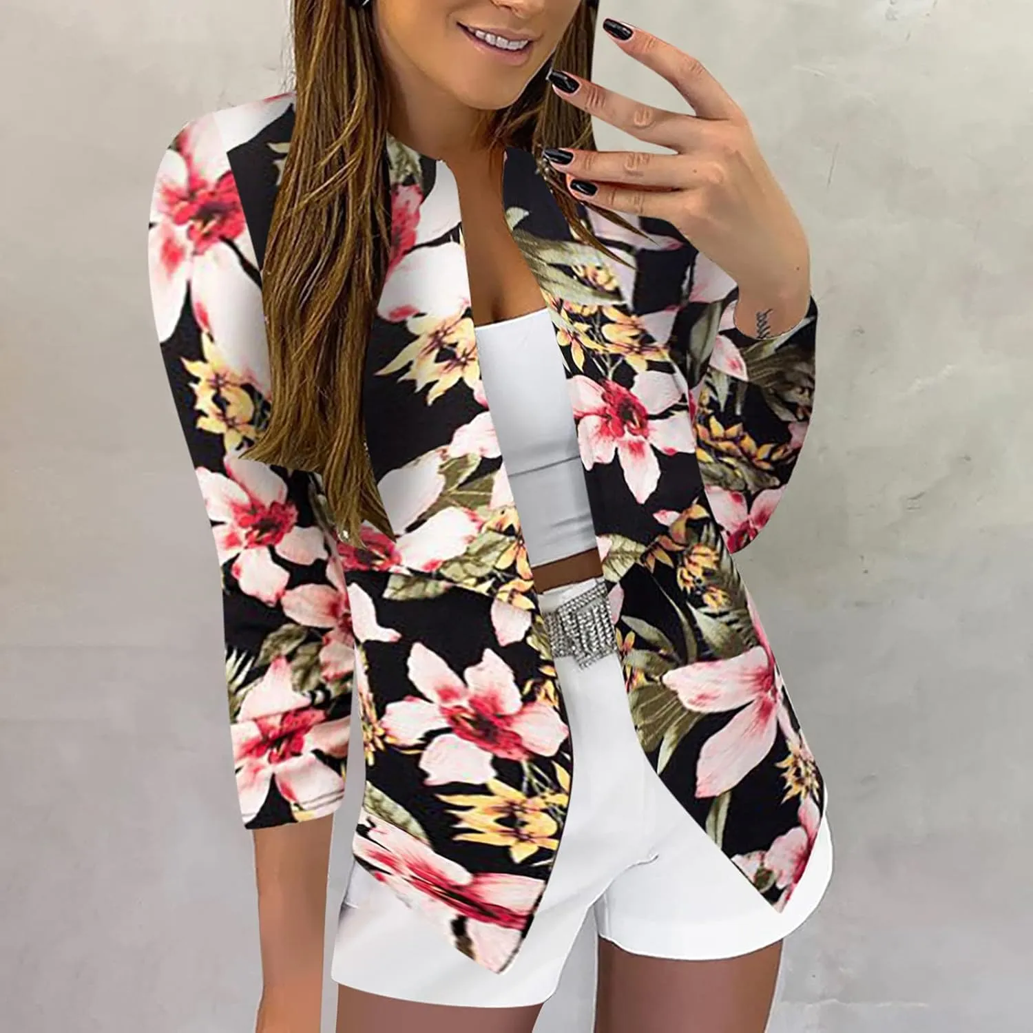 Plus Size Blazers for Curvy Women Office Ladies Jacket Long Sleeve Prtite Trendy Blazers Fitted With Pockets Suit