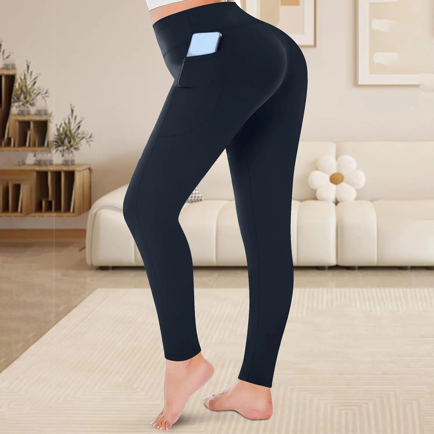 Plus Size High Waist Leggings with Pockets Stretchy Tummy Control High Waist Womens Workout Yoga Pants Gym Workout