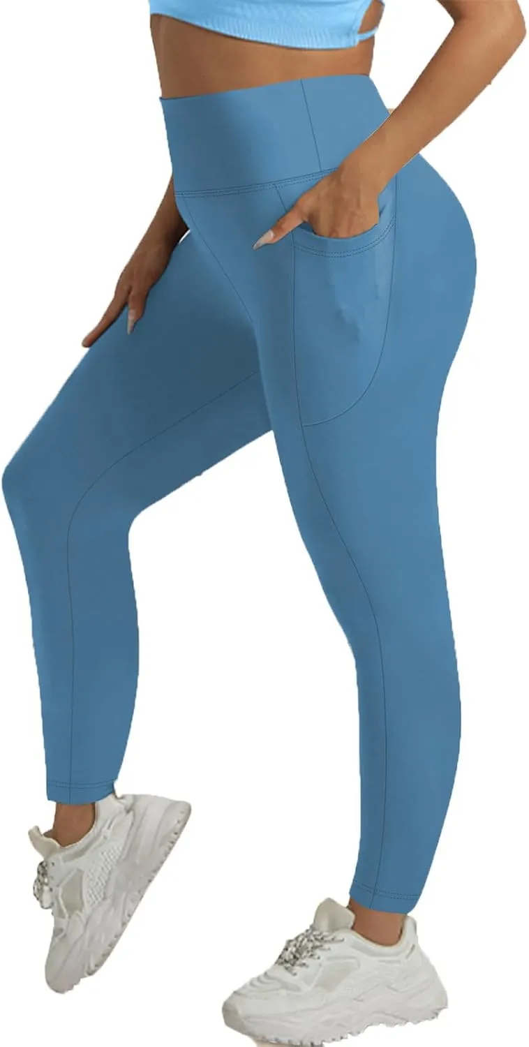 Plus Size High Waist Leggings with Pockets Stretchy Tummy Control High Waist Womens Workout Yoga Pants Gym Workout