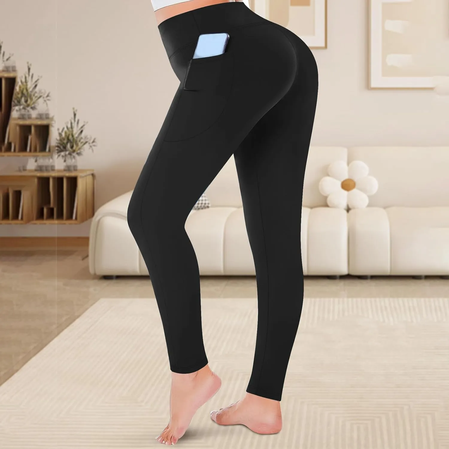Plus Size High Waist Leggings with Pockets Stretchy Tummy Control High Waist Womens Workout Yoga Pants Gym Workout