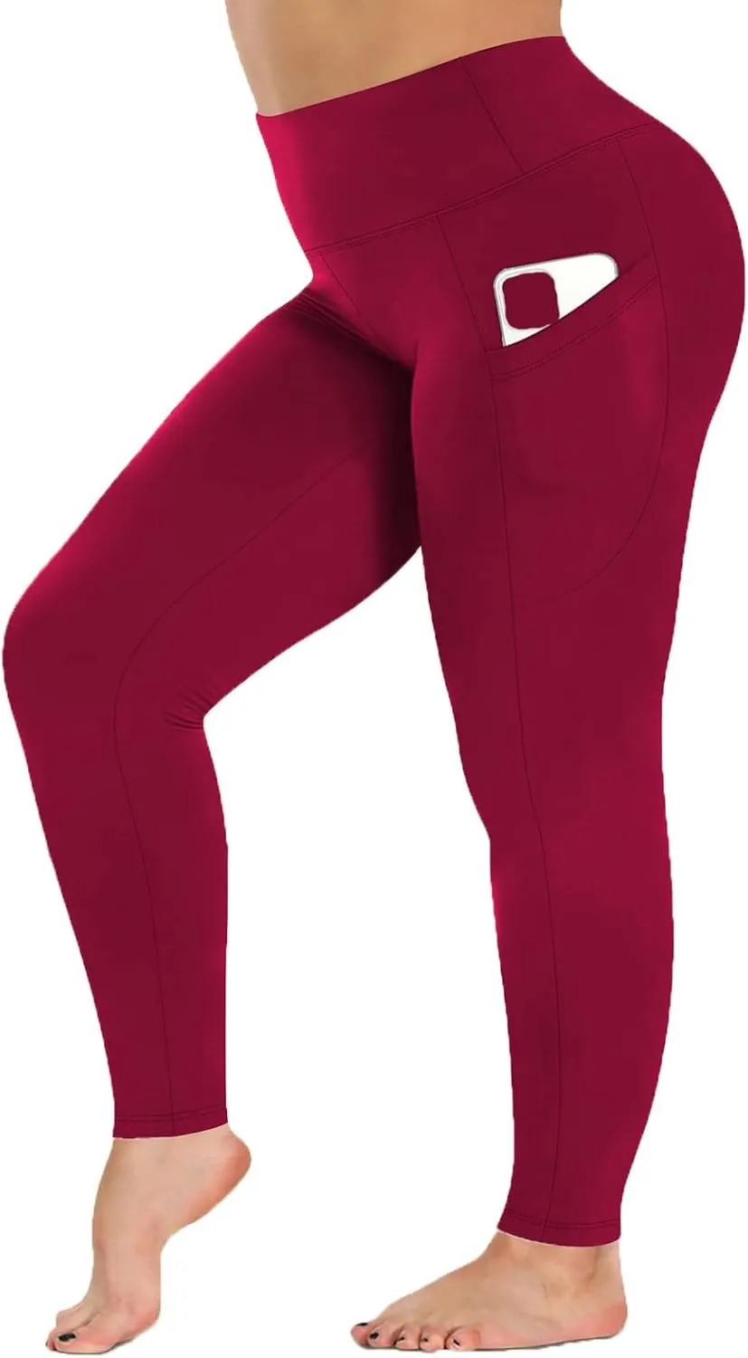Plus Size High Waist Leggings with Pockets Stretchy Tummy Control High Waist Womens Workout Yoga Pants Gym Workout