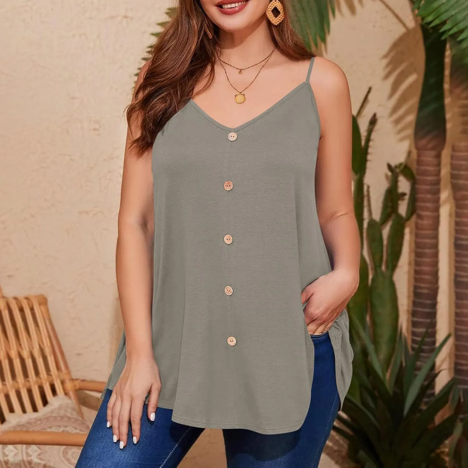 Plus Size Tank Tops Womens Trendy V Neck Cami Shirts Casual Sleeveless Tee Blouses Cute Clothes Loose Fit Flowy Tunics