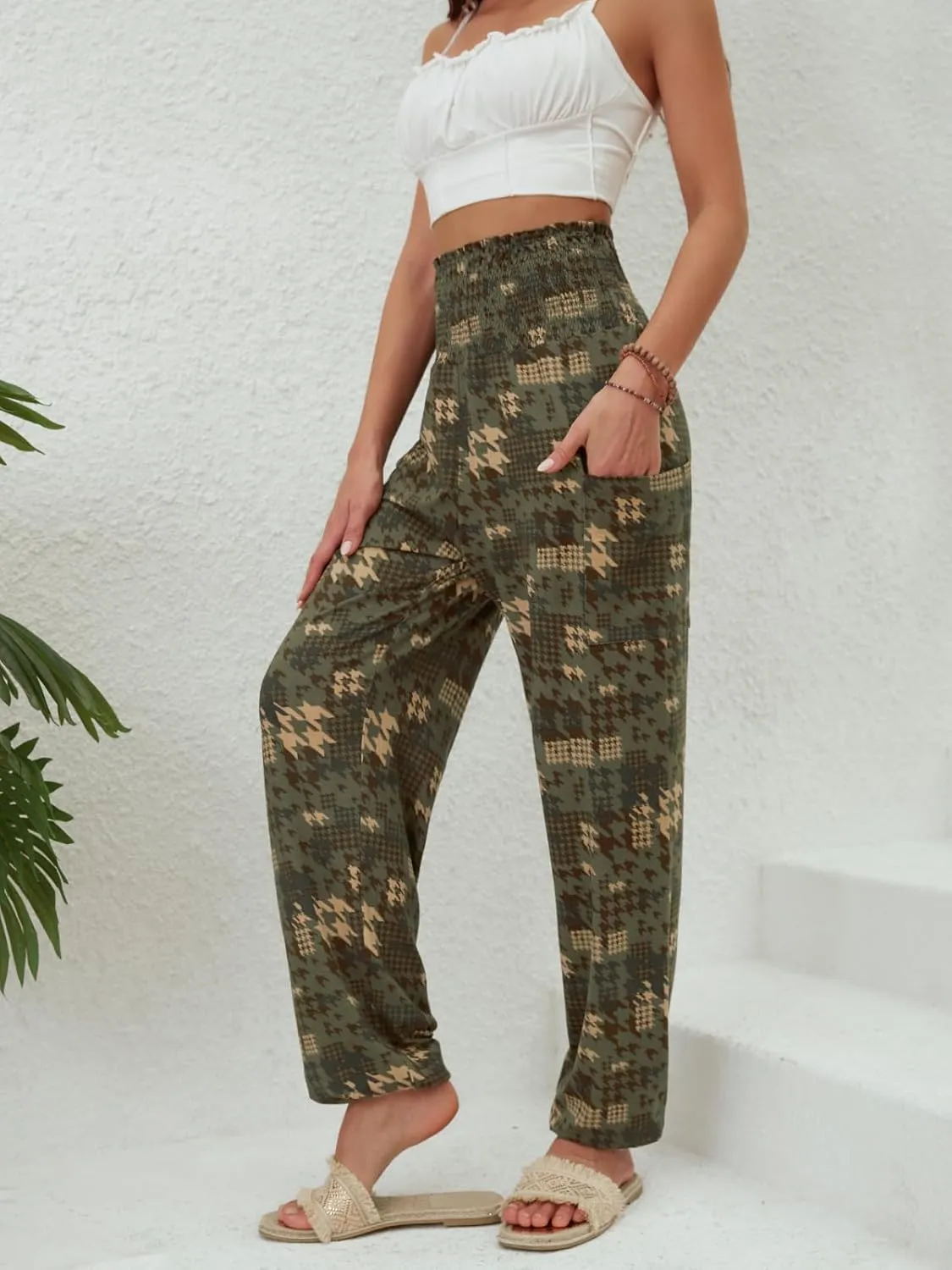 QIANXIZHAN Women's Harem Pants, High Waist Yoga Boho Trousers with Pockets