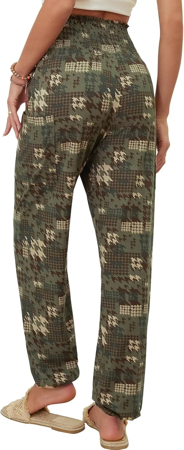 QIANXIZHAN Women's Harem Pants, High Waist Yoga Boho Trousers with Pockets