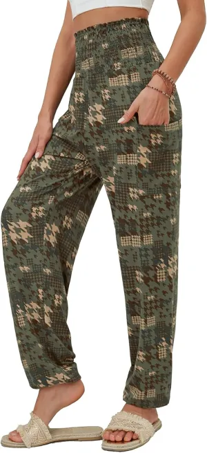 QIANXIZHAN Women's Harem Pants, High Waist Yoga Boho Trousers with Pockets