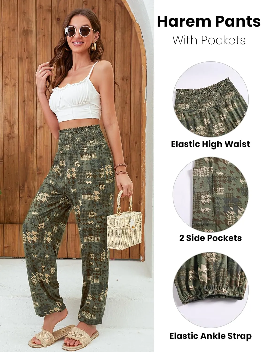 QIANXIZHAN Women's Harem Pants, High Waist Yoga Boho Trousers with Pockets