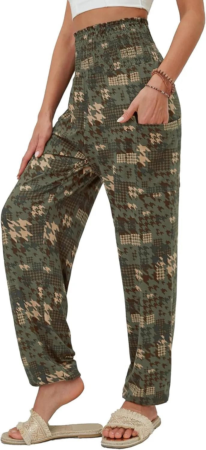 QIANXIZHAN Women's Harem Pants, High Waist Yoga Boho Trousers with Pockets