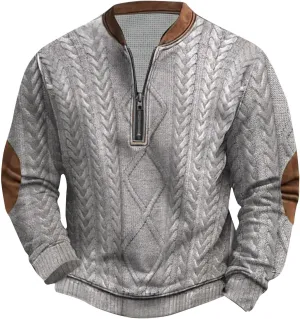 Quarter Zip Pullover Mens Sweatshirt Casual Long Sleeve Stand Collar Sweatshirts Polyester S-5Xl