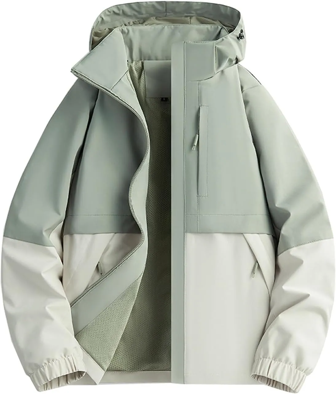 Rain Jacket Men Lightweight Waterproof Hooded Breathable Color Block Raincoat Windbreaker Cycling Golf Travel Fishing