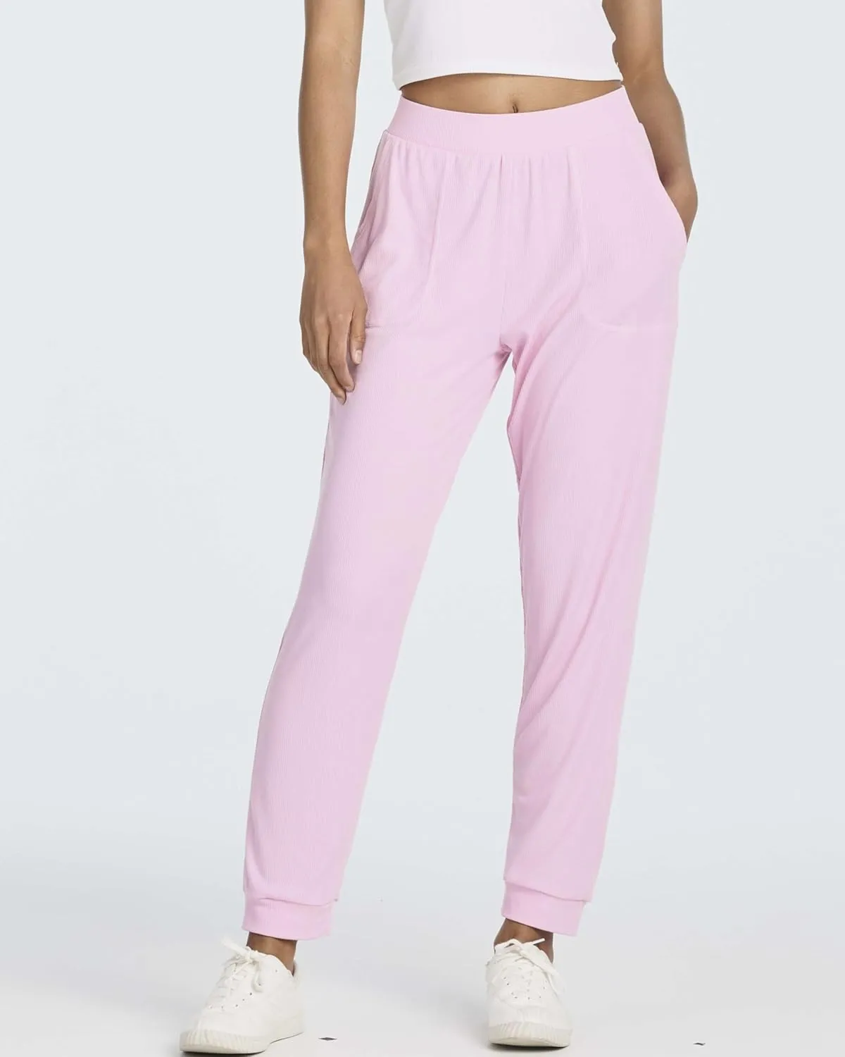 Real Essentials 3 Pack: Women's Ribbed Lounge Jogger Cuffed Yoga SweatpantsPockets (Available in Plus)