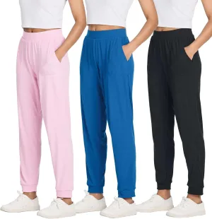 Real Essentials 3 Pack: Women's Ribbed Lounge Jogger Cuffed Yoga SweatpantsPockets (Available in Plus)