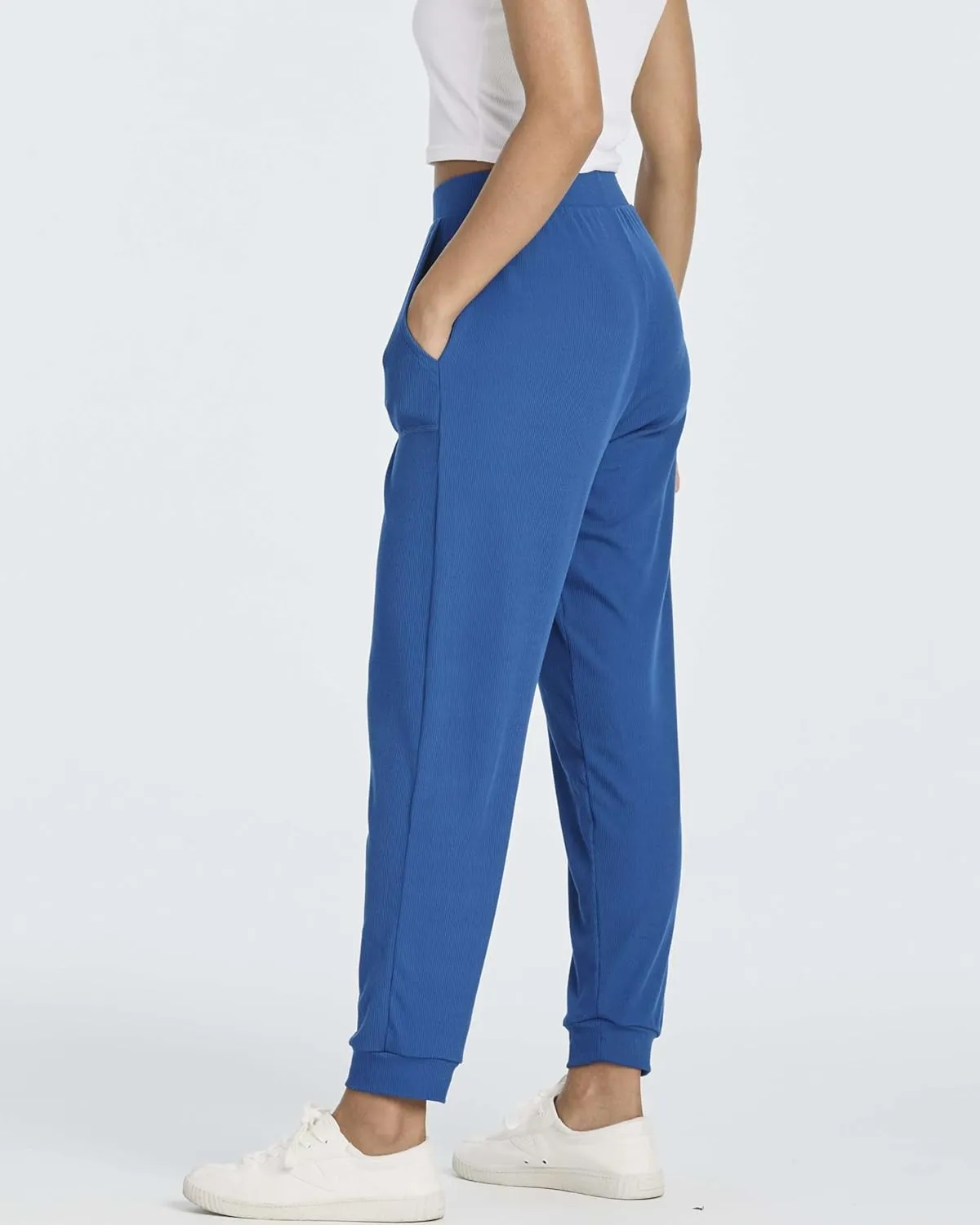 Real Essentials 3 Pack: Women's Ribbed Lounge Jogger Cuffed Yoga SweatpantsPockets (Available in Plus)