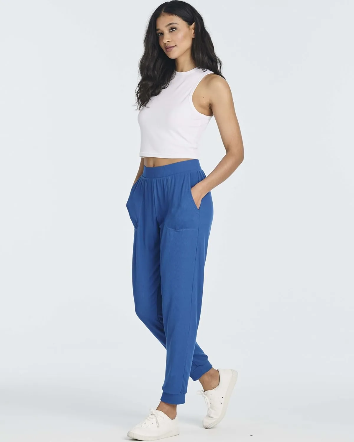 Real Essentials 3 Pack: Women's Ribbed Lounge Jogger Cuffed Yoga SweatpantsPockets (Available in Plus)