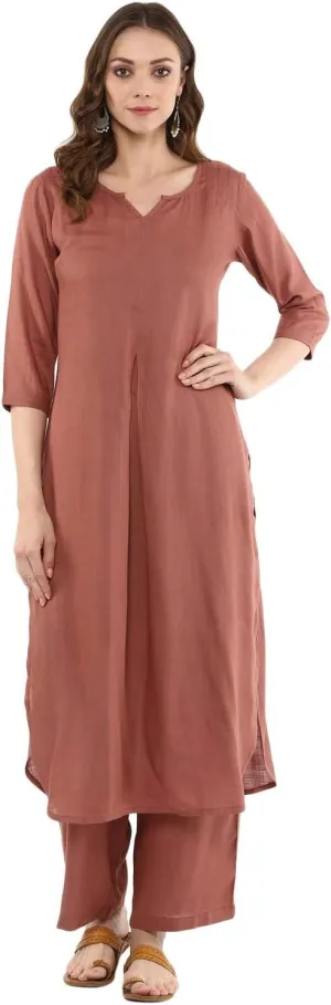 Rose Gold Straight Solid Kurta With Palazzo Pants