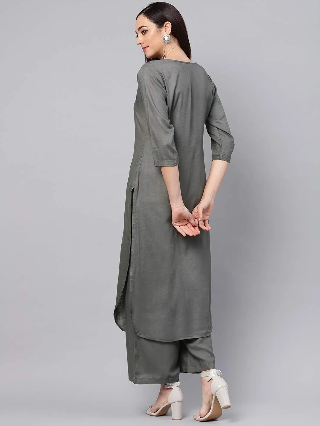 Rose Gold Straight Solid Kurta With Palazzo Pants
