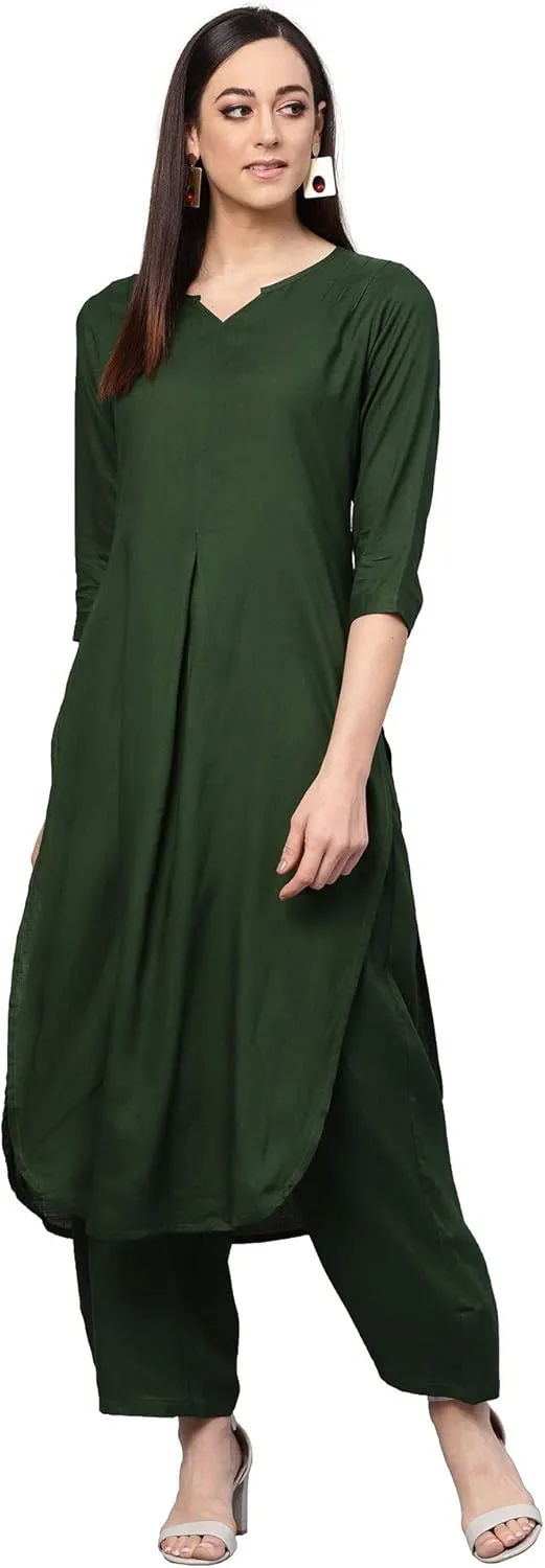 Rose Gold Straight Solid Kurta With Palazzo Pants
