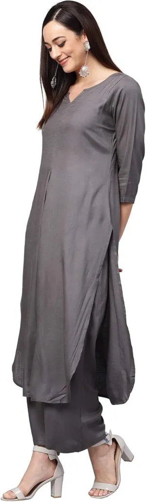 Rose Gold Straight Solid Kurta With Palazzo Pants