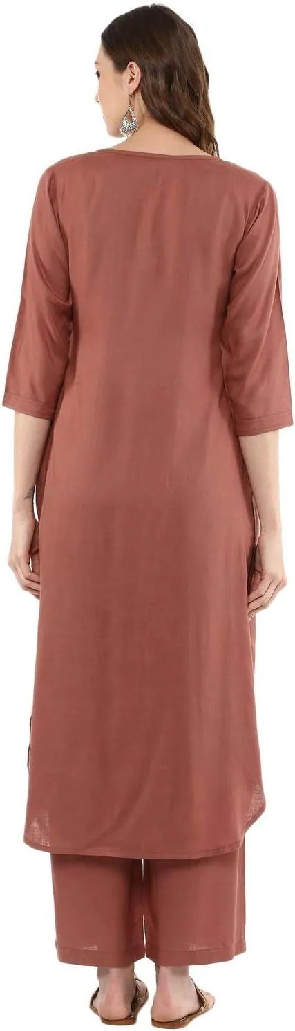 Rose Gold Straight Solid Kurta With Palazzo Pants