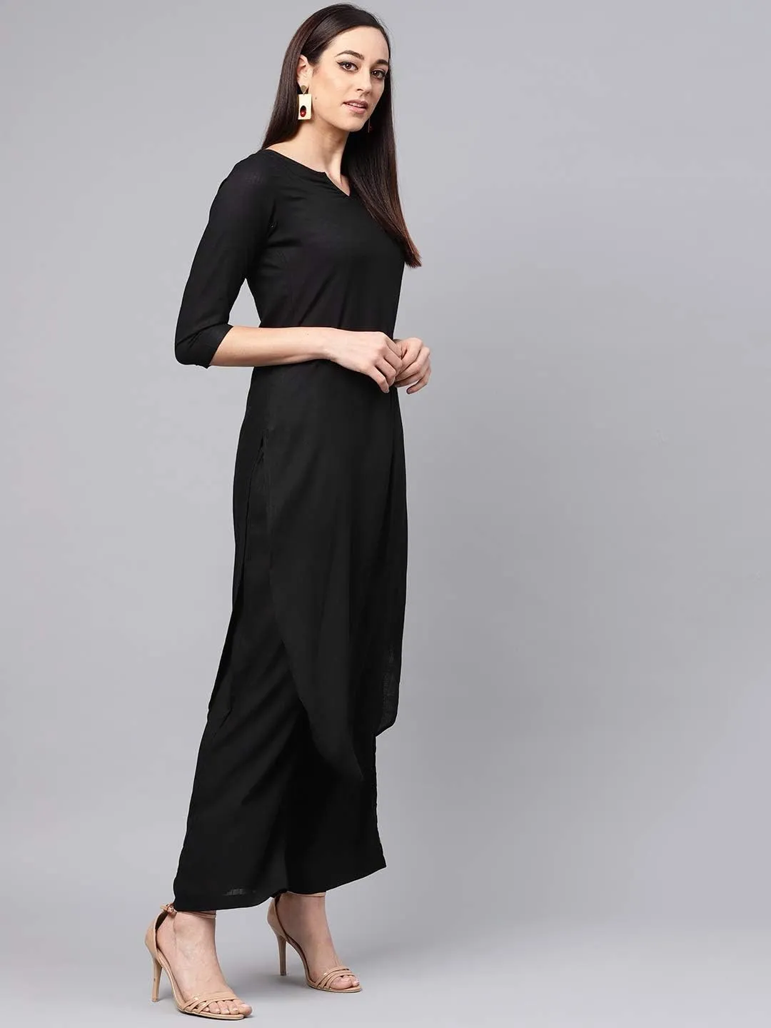 Rose Gold Straight Solid Kurta With Palazzo Pants