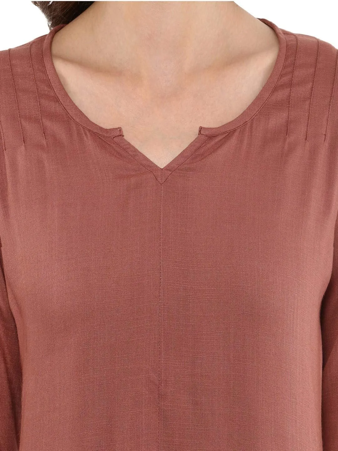 Rose Gold Straight Solid Kurta With Palazzo Pants