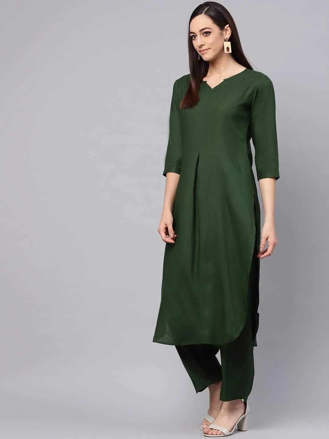 Rose Gold Straight Solid Kurta With Palazzo Pants