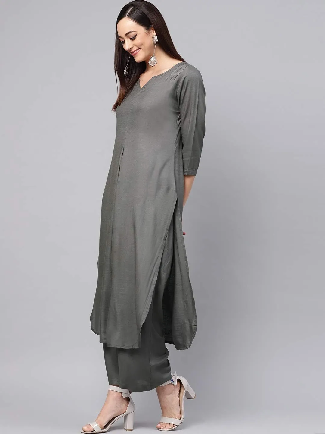 Rose Gold Straight Solid Kurta With Palazzo Pants
