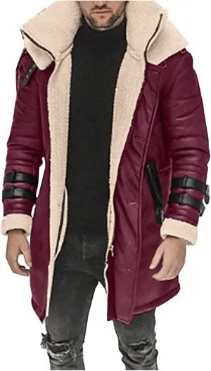 RTRDE Men's Winter Trench Coat Sherpa Lined Lapel Coat Long Jacket Outwear Coat Men, M-5XL