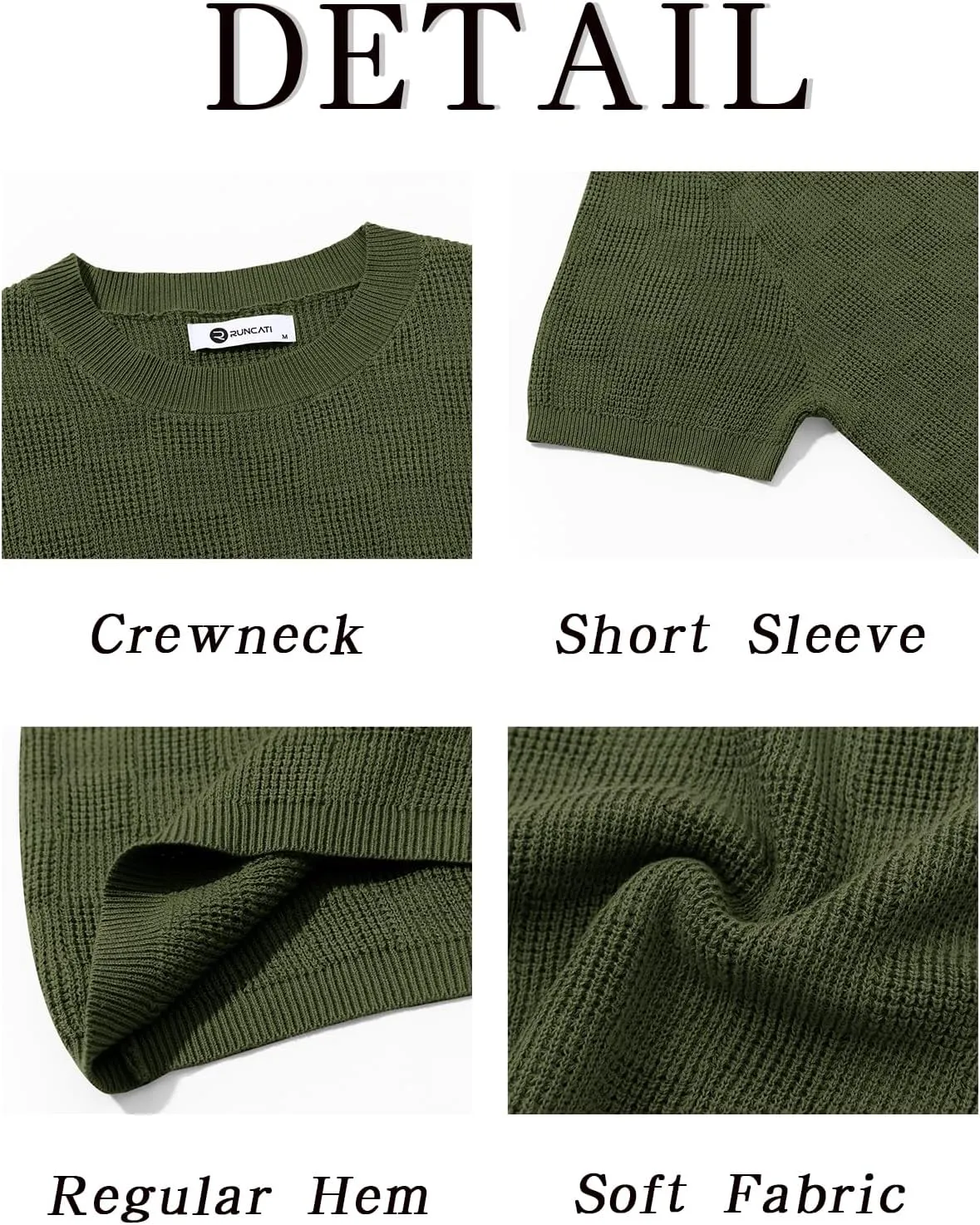 Runcati Mens Knit Short Sleeve T-Shirts Casual Crewneck Cotton Stretch Pullover Tees Summer Textured Tops