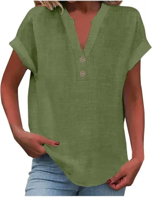 Short Sleeve Plus Size Summer Blouse Womens Bowling Fashion Solid Color T Shirt Women Relaxed Fit Comfortable