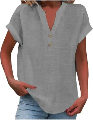 Short Sleeve Plus Size Summer Blouse Womens Bowling Fashion Solid Color T Shirt Women Relaxed Fit Comfortable