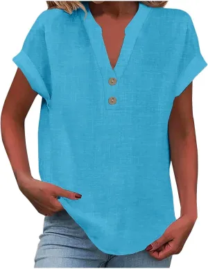 Short Sleeve Plus Size Summer Blouse Womens Bowling Fashion Solid Color T Shirt Women Relaxed Fit Comfortable