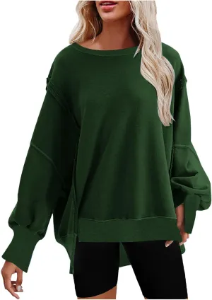SMIDOW Womens Oversized Crewneck Sweatshirts Hoodies Fall 2023 Fashion Warm Y2k Clothes Casual Slit Sloucthy Pullover Tops