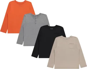 Stitch & Stone Boys 4 Pack Long Sleeve Tops, Soft Cotton Crewneck Tees, Casual Boys’ Clothing, Comfortable Everyday Wear