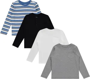 Stitch & Stone Boys 4 Pack Long Sleeve Tops, Soft Cotton Crewneck Tees, Casual Boys’ Clothing, Comfortable Everyday Wear